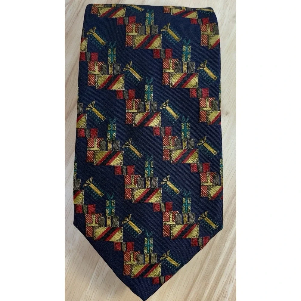 Robert Talbott Men's Navy Holiday Christmas Presents Geometric Silk Neck Tie